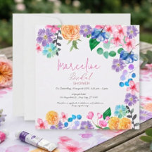 Novia de acuarela floral rosa brillante y audaz