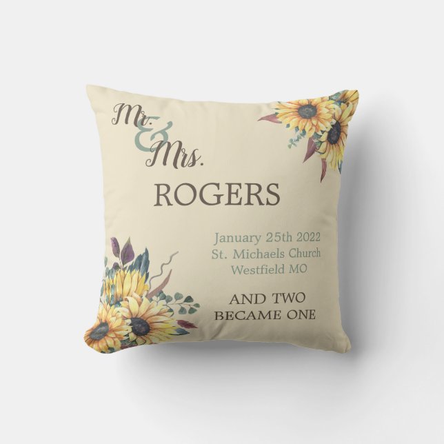 Novia de girasol rústico y Cojín decorativo de Gro (Anverso)