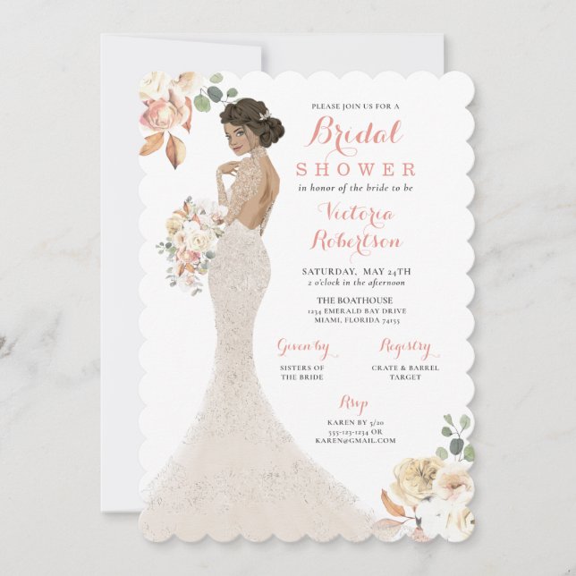 Novia de Glam otoño en invitación a ducha de novia (Anverso)