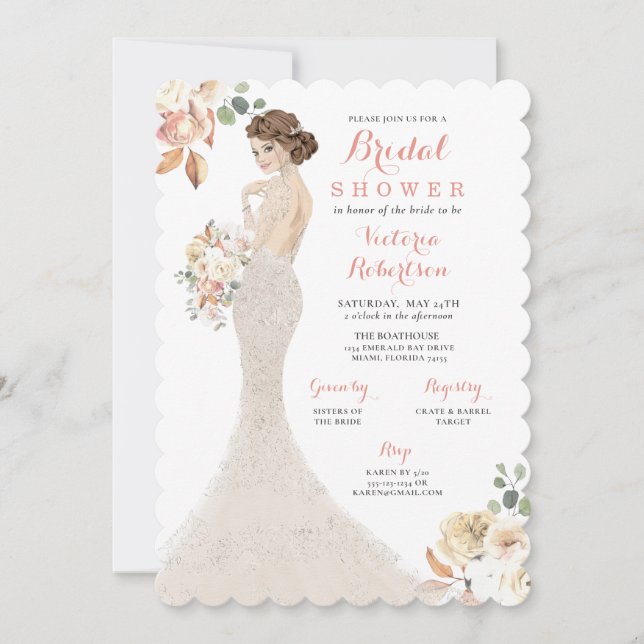 Novia de Glam otoño en invitación a ducha de novia (Anverso)