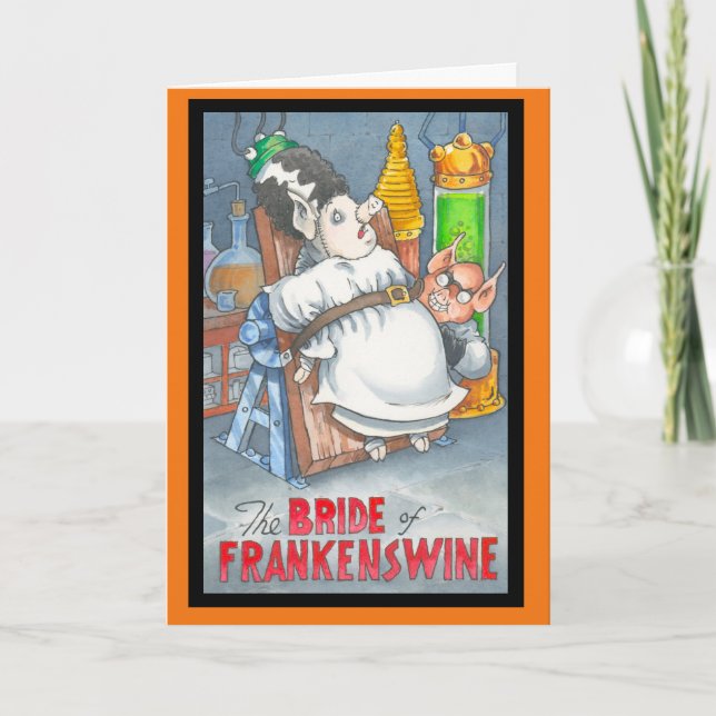 Novia de la tarjeta de Frankenswine Halloween (Anverso)