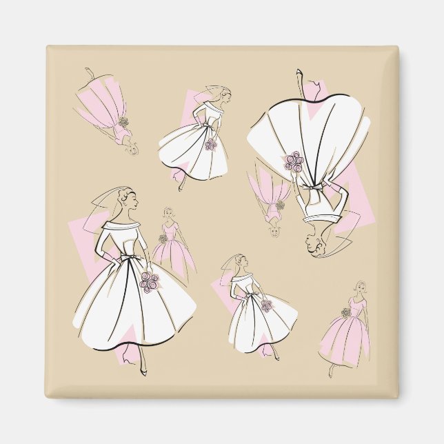 Novia de moda grupo neutral imán cuadrado multi (Frente)