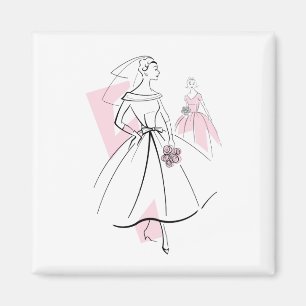 Novia de moda grupo rosa imán cuadrado