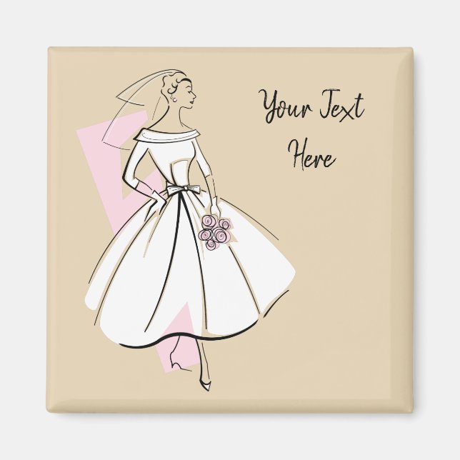 Novia de Moda Imán de texto neutral cuadrado (Frente)