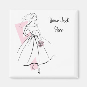 Novia de moda imán de texto rosa cuadrado