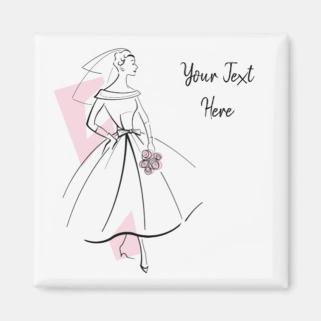 Novia de moda imán de texto rosa cuadrado (Frente)