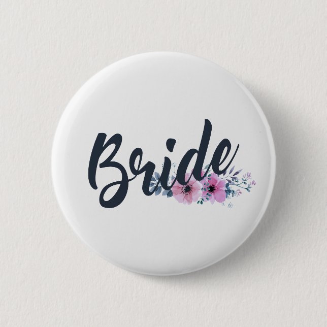 Novia Elegante Caligrafía de Boda | Botón de Insig (Anverso)