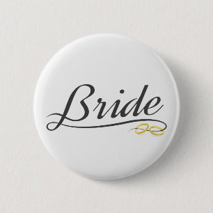 Novia Elegante Caligrafía de Boda Botón de Pin