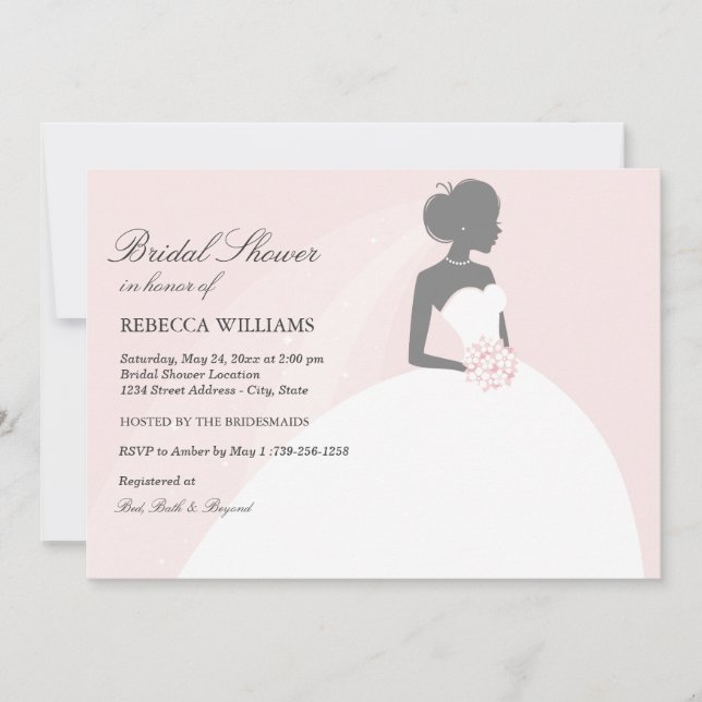 Novia elegante | Invitación a ducha de novia rosa (Anverso)