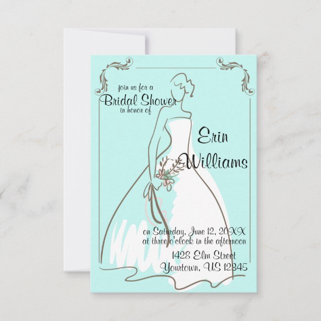 Novia en boceto vestido Invitación a ducha de novi (Anverso)