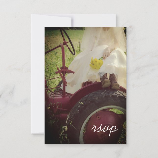 Novia en la tarjeta RSVP de la boda de la granja d (Anverso)