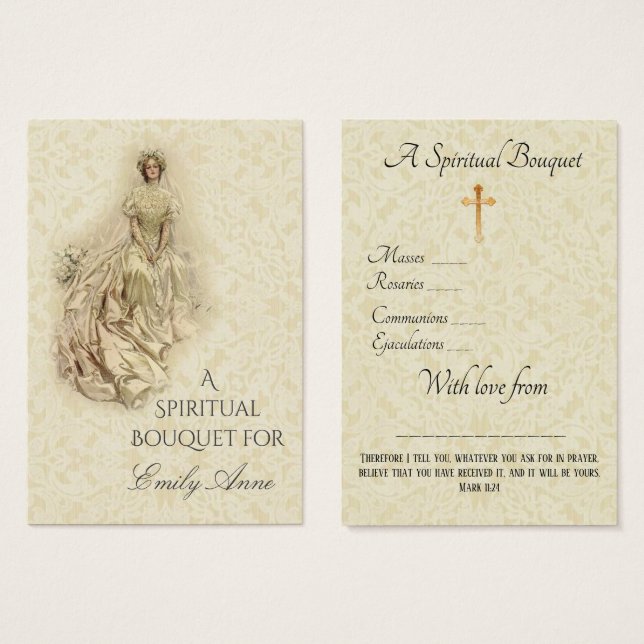 Novia Espiritual Bouquet Prayer Tarjeta Santa (Anverso y reverso)
