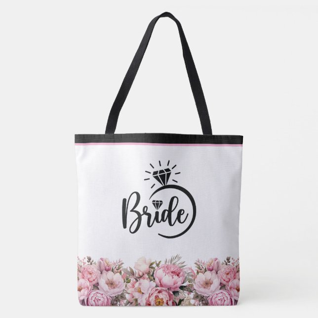 Novia Floral Peonies imprime la bolsa de toques (Anverso)