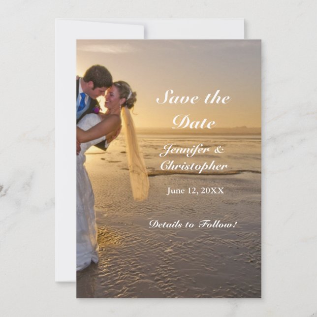 Novia & Groom en Sunset Beach Guardar la tarjeta d (Anverso)