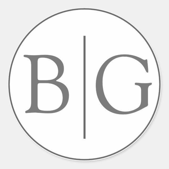 Novia Groom Monograma Boda Gris Favor Pegatinas (Anverso)