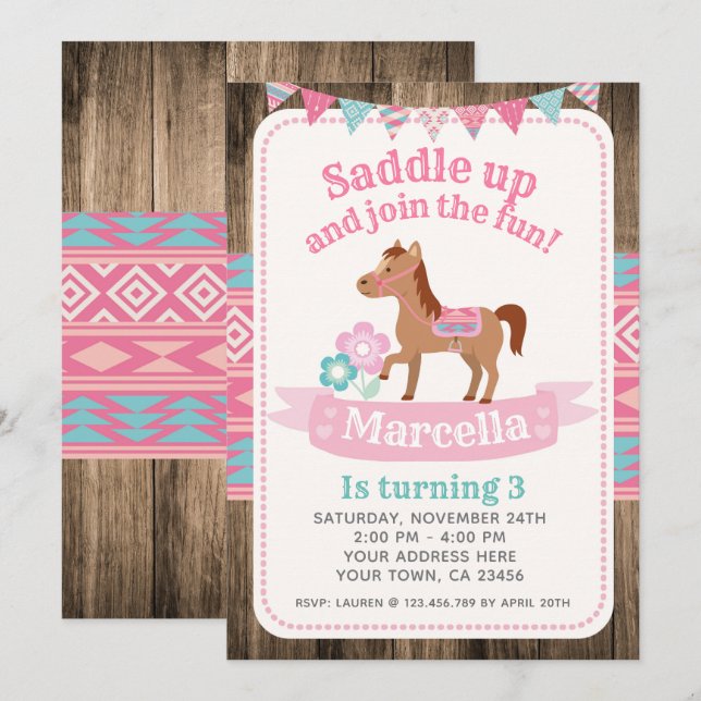 Novia, Invitación a cumpleaños de caballo (Anverso / Reverso)