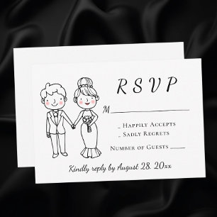 Novia Novio Cute RSVP Boda Blanco Negro