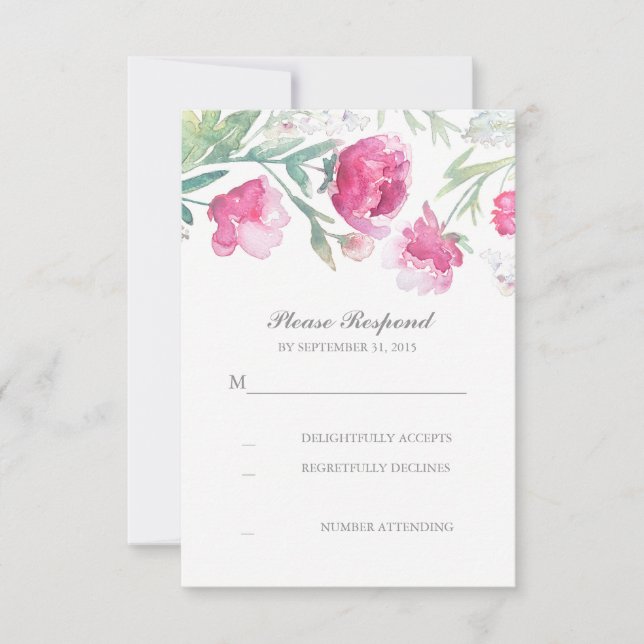 novia romántica floral acuarela peonatos RSVP (Anverso)