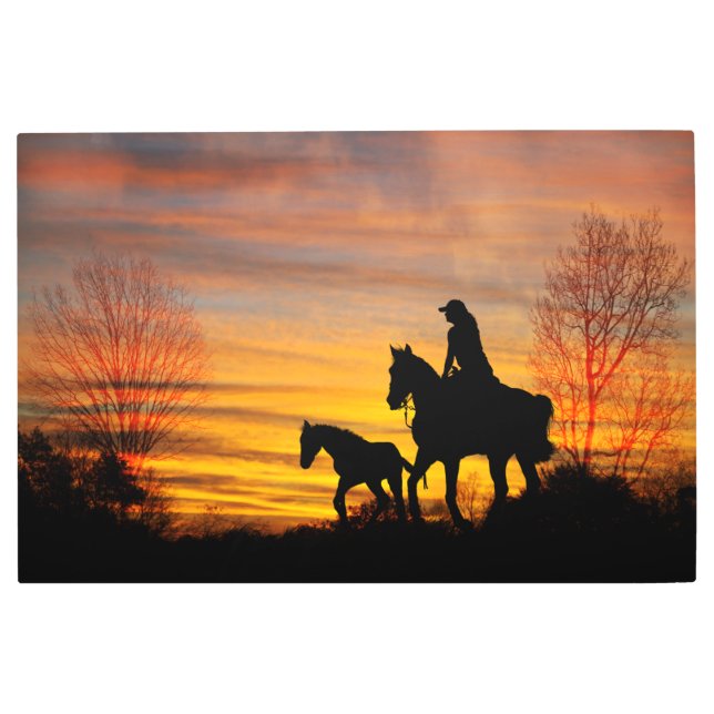 Novia Sunset Horseback Rie arte Metalizado en el m (Anverso)