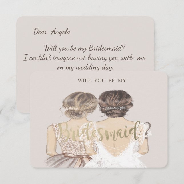 Novia y dama de honor, tarjeta de dama de honor (Anverso / Reverso)