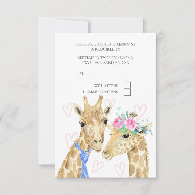 Novia y Groom Giraffe Wedding RSVP (Anverso)
