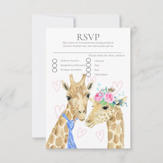 Novia y Groom Giraffe Wedding RSVP (Anverso)