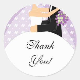 Novia y Groom Gracias Pegatina Floral Purple