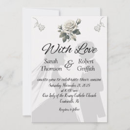 Novia y novio con invitación a matrimonio de Rosas
