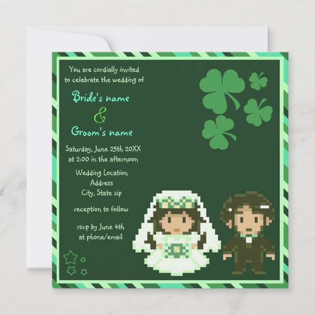 Novia y novio de 8 bits - Invitaciones a la boda v (Anverso)