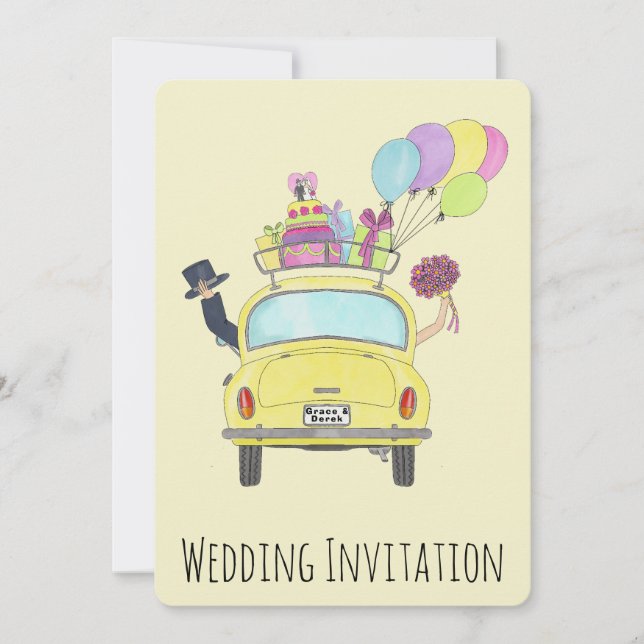 Novia y novio en la invitación a la boda de un aut (Anverso)
