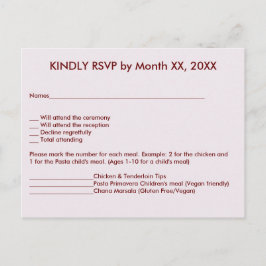 Novia y novio en postal del menú de RSVP de la