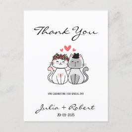 Novia y Novio Gato Adorable Tarjeta de Agradecimie