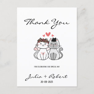 Novia y Novio Gato Adorable Tarjeta de Agradecimie