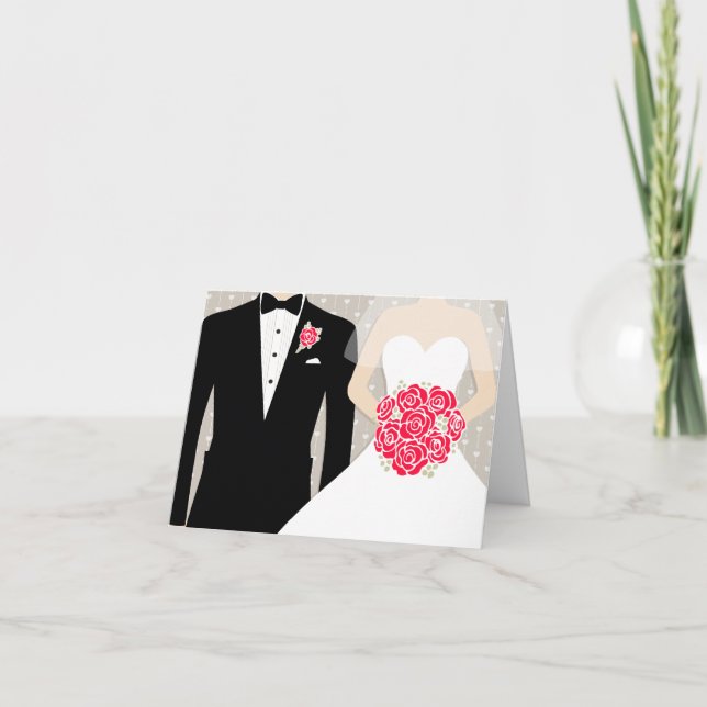 Novia y novio gracias a usted o tarjeta de mensaje (Anverso)