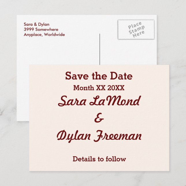 Novia y novio personalizados Guardar la tarjeta po (Anverso / Reverso)