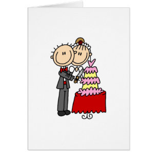 Novia y novio por la tarjeta del pastel de bodas