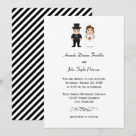 Novia y Novio Rayas Negras - Invitación de Boda