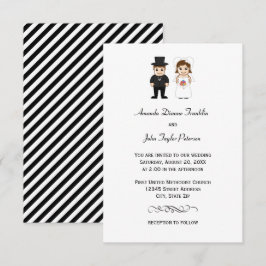 Novia y Novio Rayas Negras - Invitación de Boda 3x