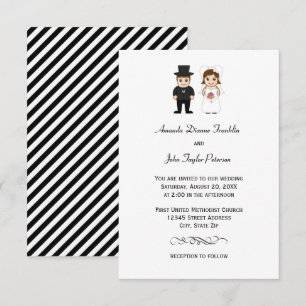 Novia y Novio Rayas Negras - Invitación de Boda 3x