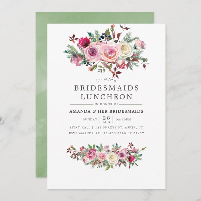Novias de Boda de Invitación a Comida Floral (Anverso / Reverso)