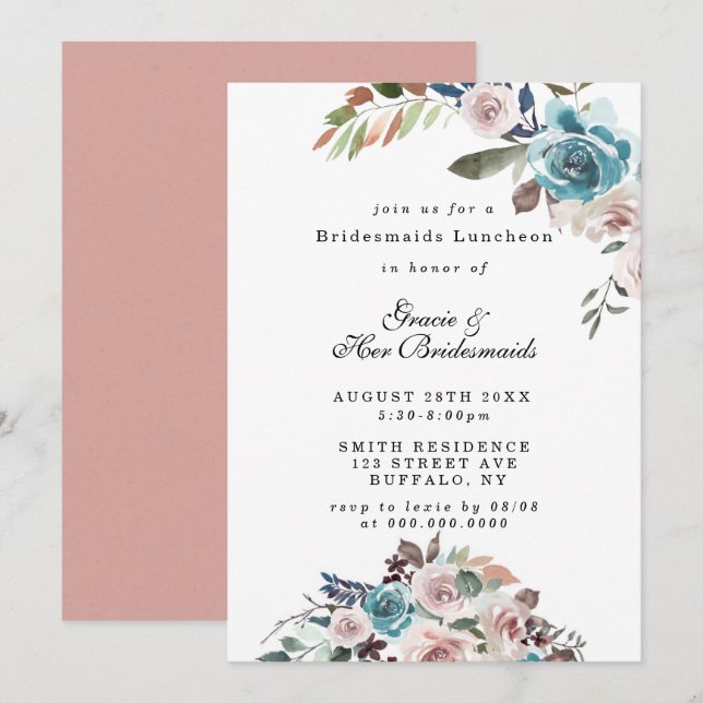 Novias de novias rosadas y Verde azuladas invitan  (Anverso / Reverso)