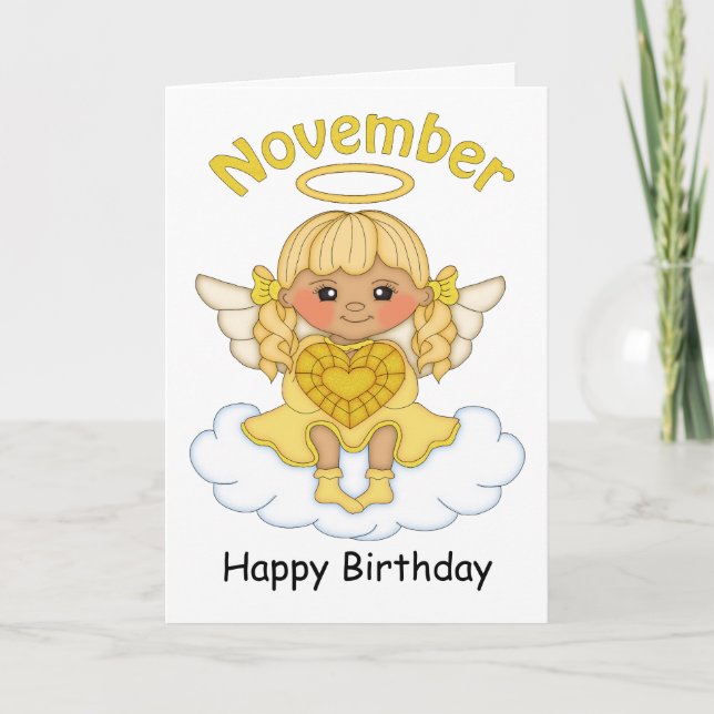 Noviembre Tarjeta de cumpleaños Ángel Blonde Birth (Anverso)