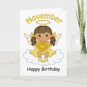 Noviembre Tarjeta de cumpleaños Ángel Brunette Bir