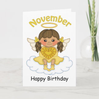 Noviembre Tarjeta de cumpleaños Ángel Brunette Bir