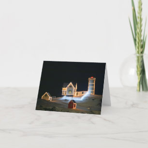 Nubble Light en una noche nevada. Tarjeta pequeña