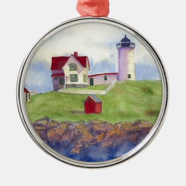 Nubble Light House York Maine Ornamento Metalizado (Frente)