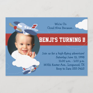 Nube 9 - Invitación a fiesta temática del avión