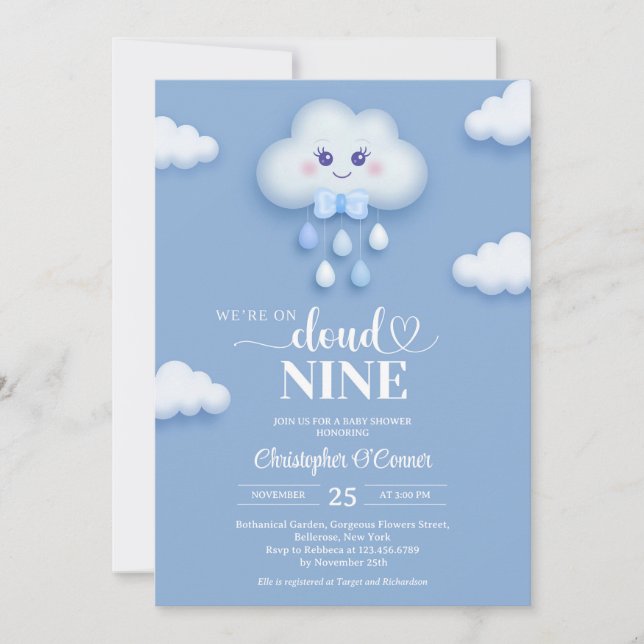Nube azul pálida invitación a la ducha de bebé de  (Anverso)