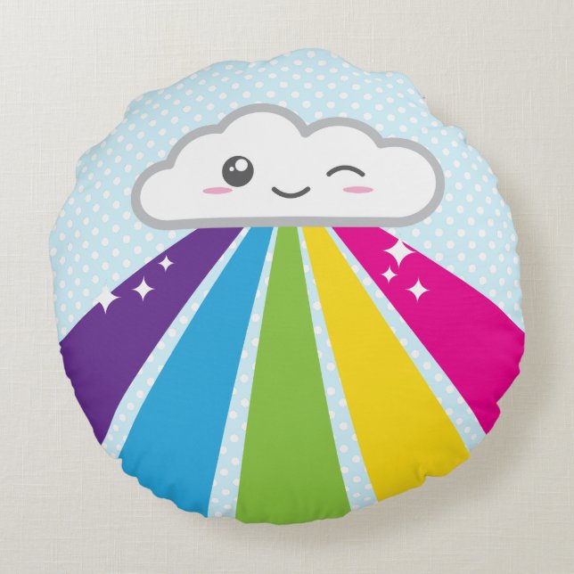 Nube de Kawaii y almohada redonda del arco iris (Reverso)