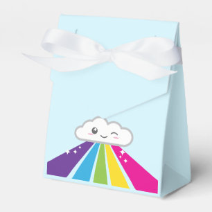 Nube de Kawaii y caja de regalos con arco iris